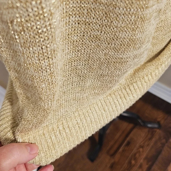 Loft Golden Metallic Crew Sweater Knit Beige Yellow Rayon  size XL - Picture 5 of 9